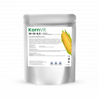 KornVit, 10-13-8,5 + 11% ZnSO4 + 1,25% Microelemente (Cu, Fe, Zn, Mn, Mo), Foliar hidrosolubil pentru porumb, 250g