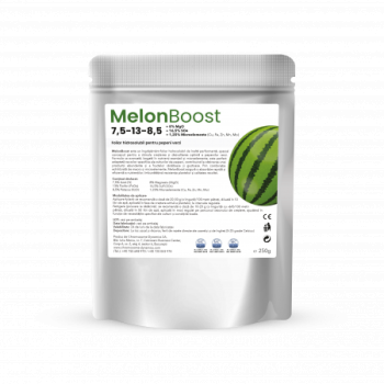 MelonBoost, 7,5-13-8,5 +8%MgO+16,5%SO4 + 1,25% Microelemente (Cu, Fe, Zn, Mn, Mo), Foliar hidrosolubil pentru pepeni verzi, 250g