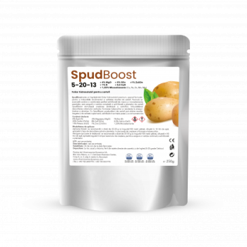 SpudBoost, 5-20-13 +4%MgO+8%SO3+1%ZnSO4 +1%B+8,5%CaO + 1,25% Microelemente (Cu, Fe, Mn, Mo), Foliar hidrosolubil pentru cartofi, 250g