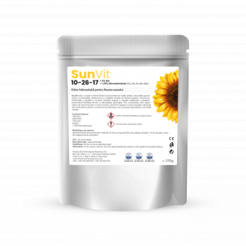SunVit, 10-26-17 + 5% Bor + 1,25% Microelemente (Cu, Fe, Zn, Mn, Mo), Foliar hidrosolubil pentru floarea-soarelui, 250g